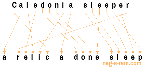 An anagram of 'Caledonia sleeper ' is 'a relic a done sleep'