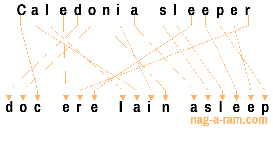 An anagram of 'Caledonia sleeper ' is 'doc ere lain asleep'