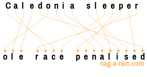 An anagram of 'Caledonia sleeper ' is 'ole race penalised'