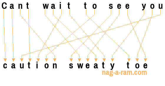 An anagram of 'Cant wait to see you ' is 'caution sweaty toe'