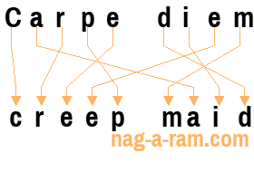 An anagram of 'Carpe diem' is 'creep maid'
