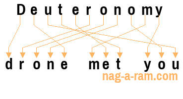 An anagram of 'Deuteronomy' is 'drone met you'