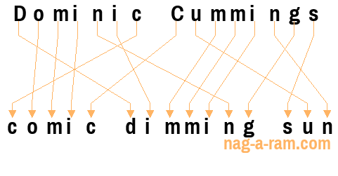 An anagram of 'Dominic Cummings ' is ' comic dimming sun'