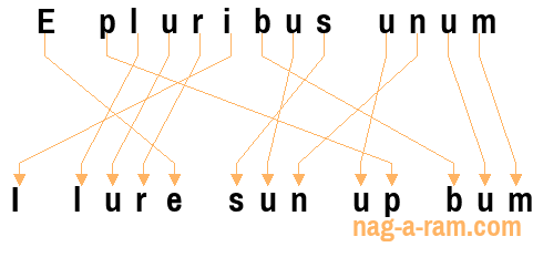 An anagram of 'E pluribus unum ' is 'I lure sun up bum'