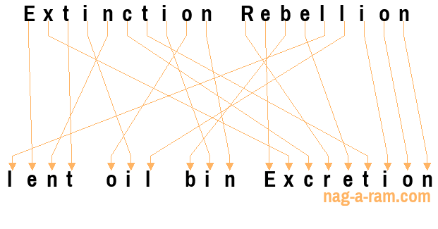 An anagram of 'Extinction Rebellion ' is ' lent oil bin Excretion'