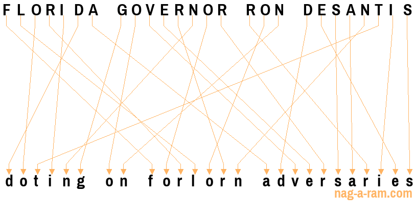 An anagram of 'FLORIDA GOVERNOR RON DESANTIS' is ' doting on forlorn adversaries'