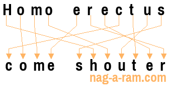 An anagram of 'Homo erectus' is 'come shouter'