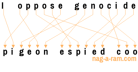 An anagram of 'I oppose genocide ' is 'pigeon espied coo'