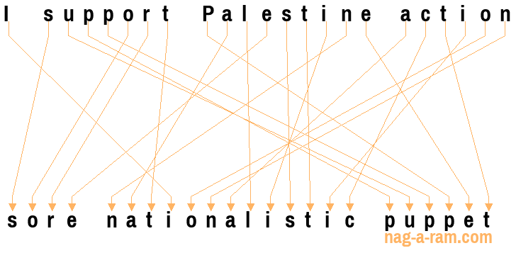 An anagram of 'I support Palestine action ' is 'sore nationalistic puppet'
