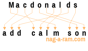 An anagram of 'Macdonalds' is ' add calm son'