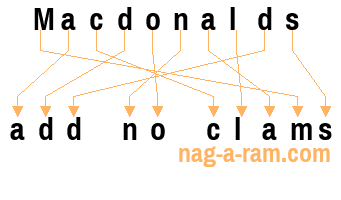 An anagram of 'Macdonalds' is ' add no clams'