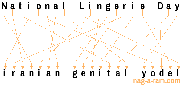 An anagram of 'National Lingerie Day' is ' iranian genital yodel'