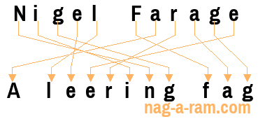 An anagram of 'Nigel Farage' is 'A leering fag'