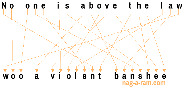 An anagram of 'No one is above the law' is ' woo a violent banshee'