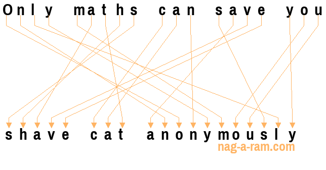 An anagram of 'Only maths can save you' is 'shave cat anonymously'