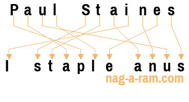 An anagram of 'Paul Staines' is 'I staple anus'