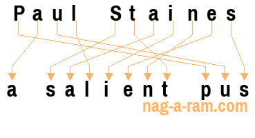 An anagram of 'Paul Staines' is 'a salient pus'