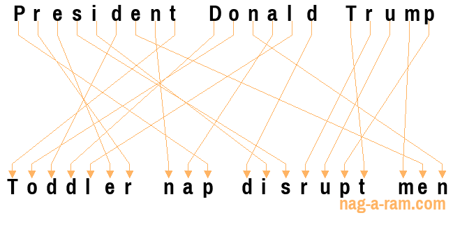 An anagram of 'President Donald Trump ' is 'Toddler nap disrupt men'