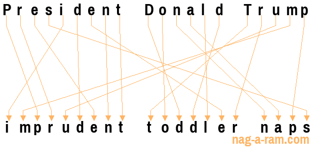 An anagram of 'President Donald Trump ' is 'imprudent toddler naps'