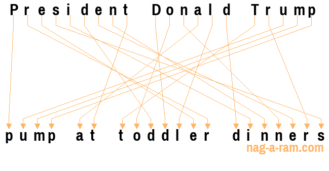 An anagram of 'President Donald Trump ' is 'pump at toddler dinners'