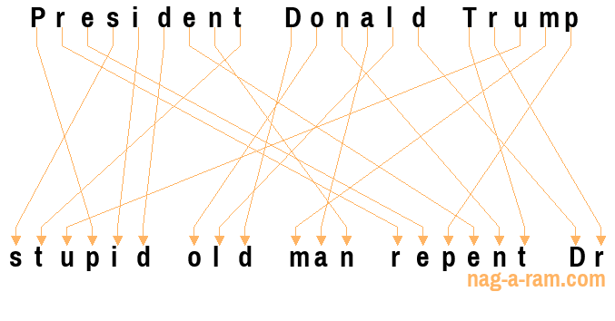 An anagram of 'President Donald Trump ' is 'stupid old man repent Dr'