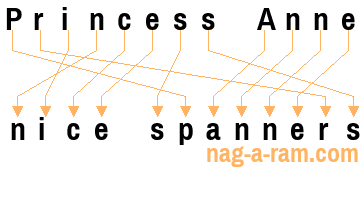 An anagram of 'Princess Anne ' is 'nice spanners'