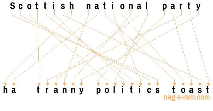 An anagram of 'Scottish national party ' is ' ha  tranny politics toast'