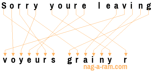 An anagram of 'Sorry youre leaving ' is 'voyeurs grainy r'