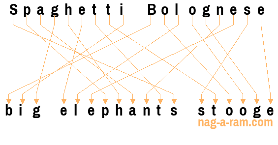 An anagram of 'Spaghetti Bolognese ' is 'big elephants stooge'