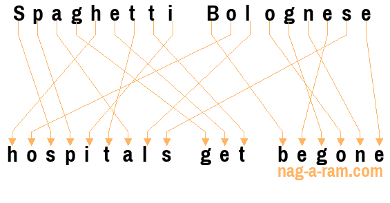 An anagram of 'Spaghetti Bolognese ' is 'hospitals get begone'