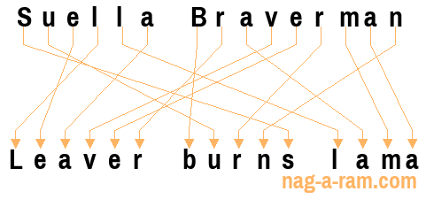 An anagram of 'Suella Braverman' is ' Leaver burns lama'