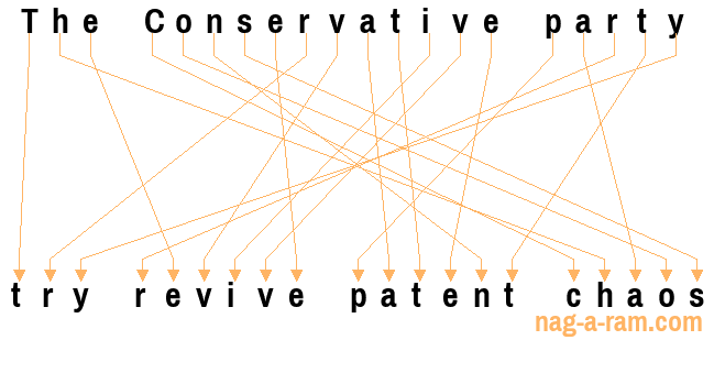 An anagram of 'The Conservative party ' is 'try revive patent chaos'