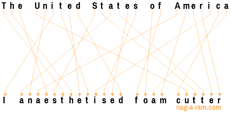 An anagram of 'The United States of America ' is 'I anaesthetised foam cutter'