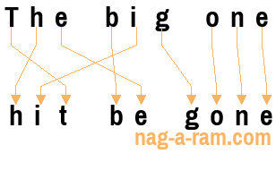 An anagram of 'The big one ' is ' hit be gone'