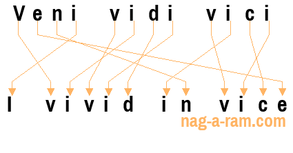 An anagram of 'Veni vidi vici' is 'I vivid in vice'