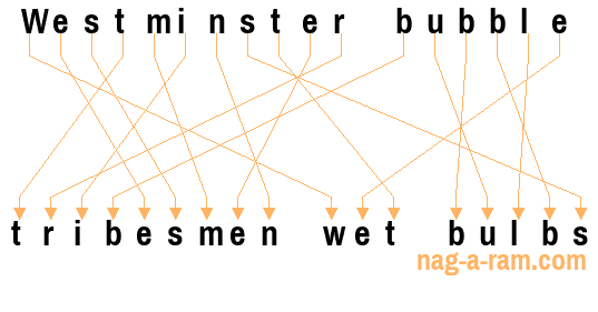 An anagram of 'Westminster bubble ' is 'tribesmen wet bulbs'