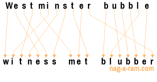 An anagram of 'Westminster bubble ' is 'witness met blubber'