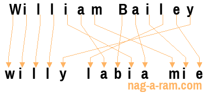 An anagram of 'William Bailey ' is 'willy labia mie'