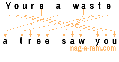 An anagram of 'Youre a waste' is 'a tree saw you'