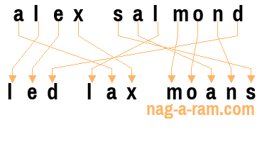 An anagram of 'alex salmond' is ' led lax moans'