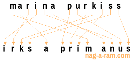 An anagram of 'marina purkiss' is ' irks a prim anus'