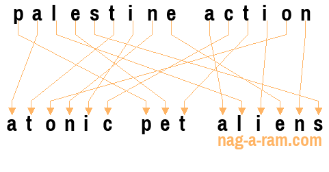 An anagram of 'palestine action' is 'atonic pet aliens'