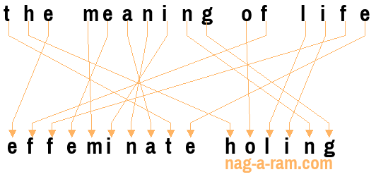 An anagram of 'the meaning of life' is 'effeminate holing'